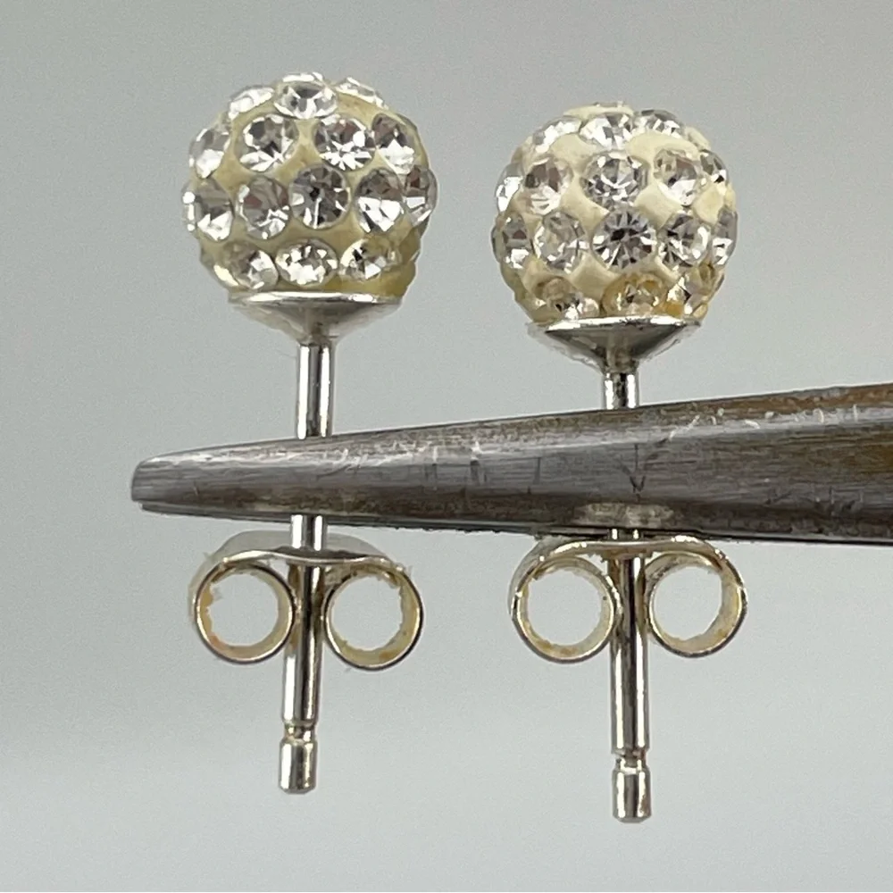 JCM 925 Sterling Silver Clear Disco Ball Earrings 6mm